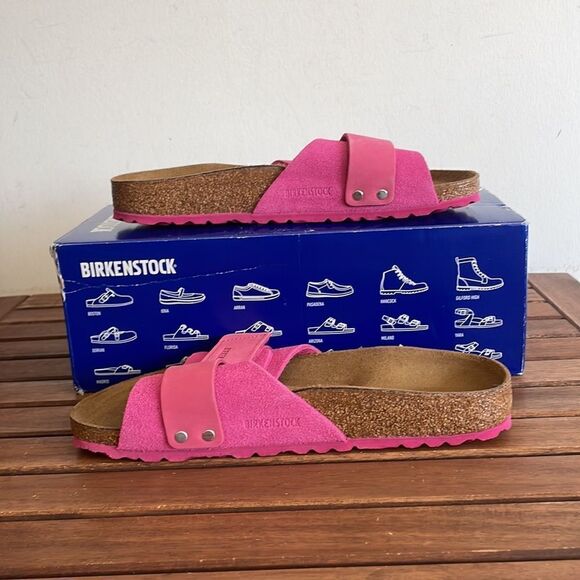 Birkenstock Oita Suede Leather Sandals Fuchsia Tulip EU38/US Women 7(Box Crushed - Picture 3 of 13
